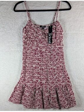 NWT TRIXXI DRESS Burgundy & White Printed Tie-Front Top